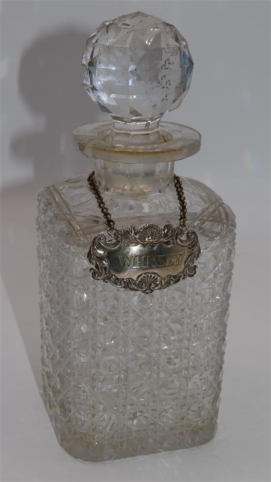 Decanter with silver whiskey label